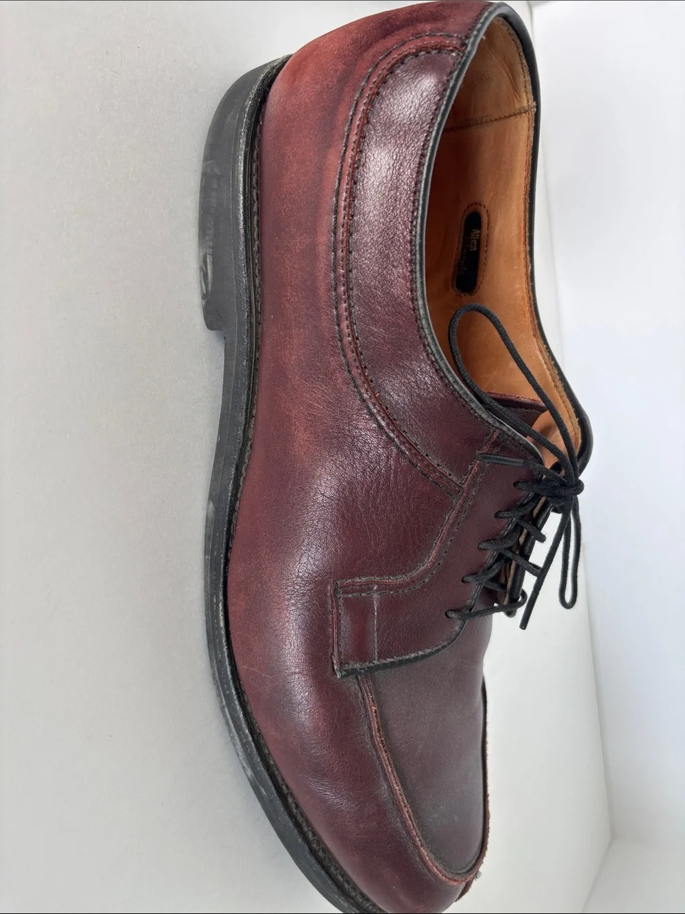 Men's Allen Edmonds Burgundy Leather Lace-Up Split Toe Oxford Shoes Size 10C